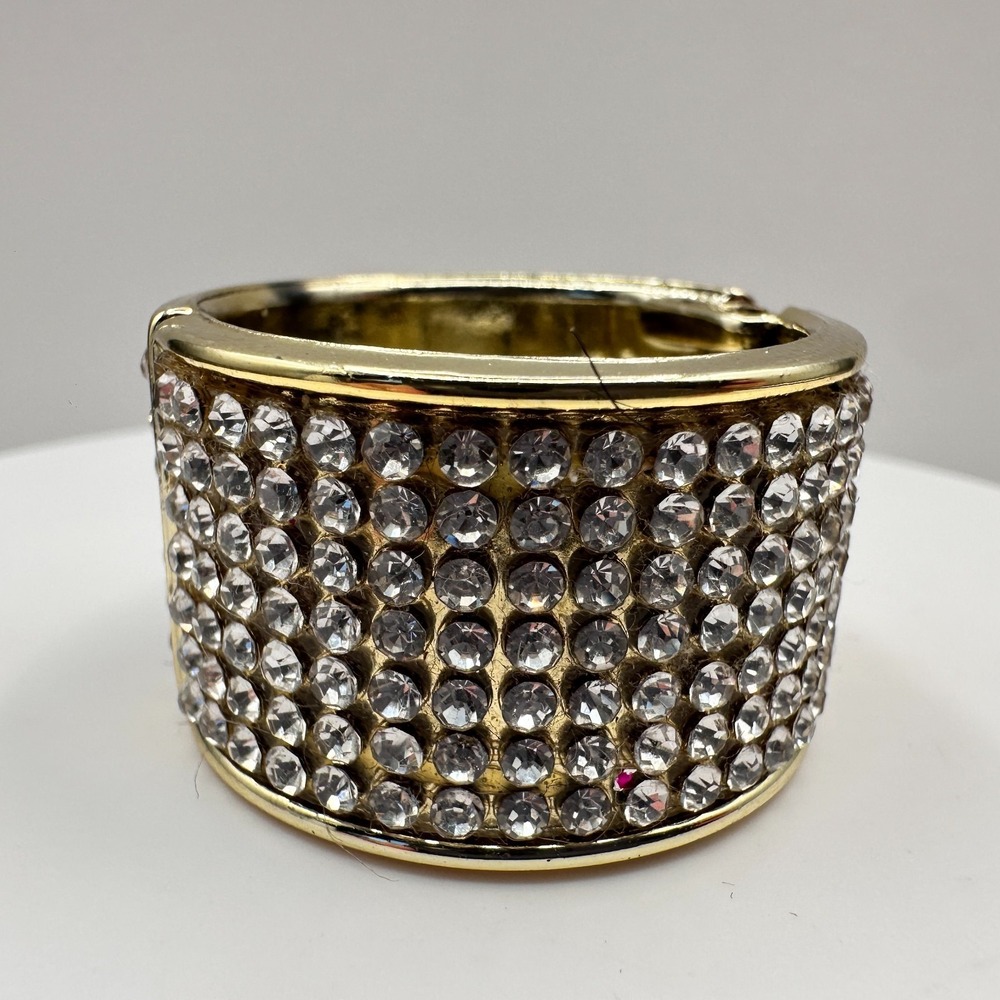 Vintage 80s Gold Tone Rhinestone Adjustable Hinged Ring Holder Jewelry
